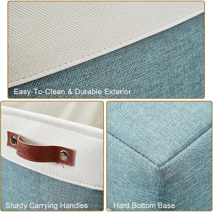 DECOMOMO Storage Bins, Large Fabric Storage Baskets for Shelves 4 Pack | 15 x 11 x 9.5 inches Decorative Linen Closet Organizers (Green & White)