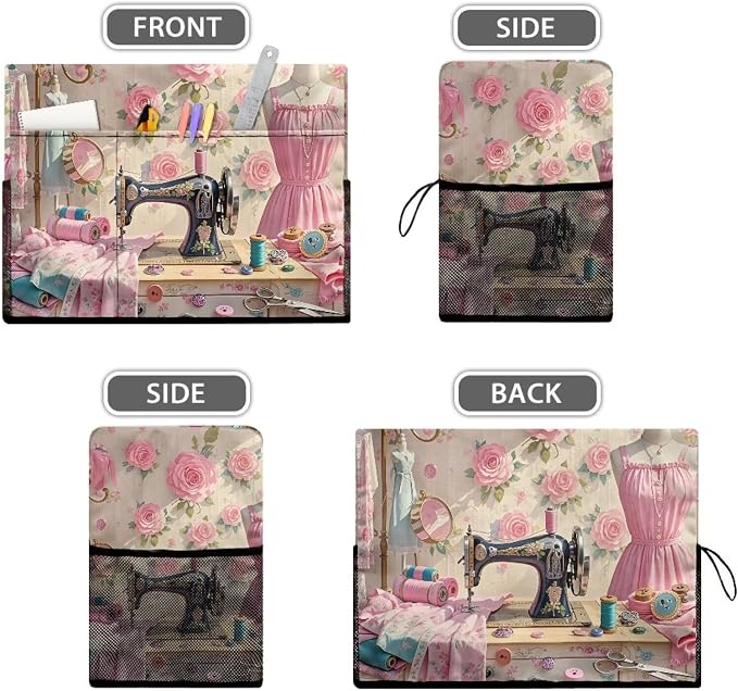 Sewing Element Sewing Machine Cover with Storage Pockets,Dust & Pet Hair Protection,Fits Standard Singer, Brother and Janome Machines, Protecting & Decorating Your Sewing Space (Pink)
