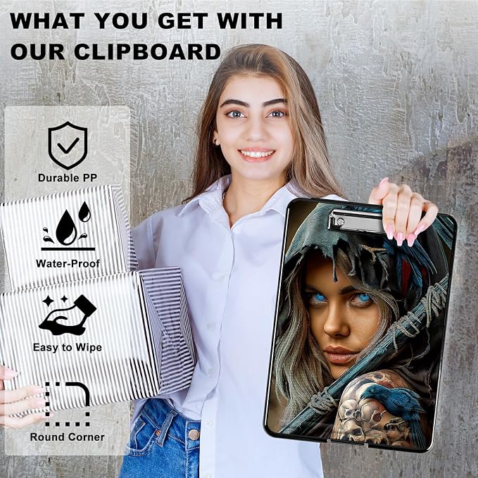 Heavy Duty Storage Clipboard, Slim Nursing Clipboard with Internal Pen Case, Portable File Organizer Case for A4 Letter Size Paper Office Medical Professionals, Blue Eyed Girl
