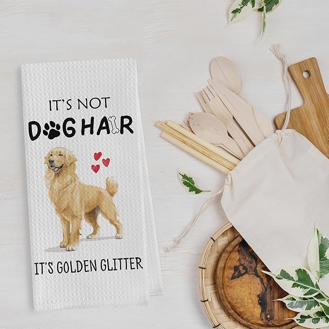 Gqtt Golden Retriever Dish Towels Set - Golden Retriever Gifts Waffle Weave Kitchen Towels, Decorative Hand Tea Towels for Kitchen Bathroom (1624 Inches Set of 2)