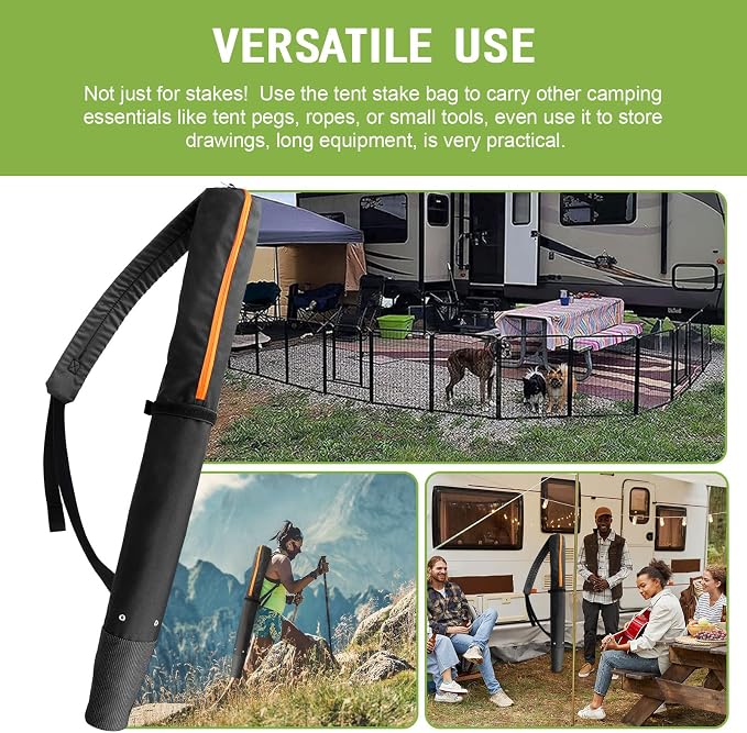 Stakes Storage Bag, Dog Playpen Stake Bag 35" Suitable for All Dog Pen, Waterproof Heavy Duty Tent Stakes Organizer for Storing and Carrying Outdoor Activities, Black, 1 Pack