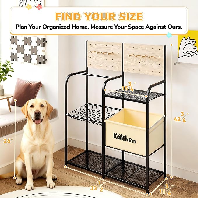 Dog Toy Basket with Pegboard, Dogs Toy Bin with Storage Organizer, All-in-One Dog Stuff Box & Essential Holder, Perfect Basket for Dog Toys in Living Room, Great Gifts for Pet Lovers, Black