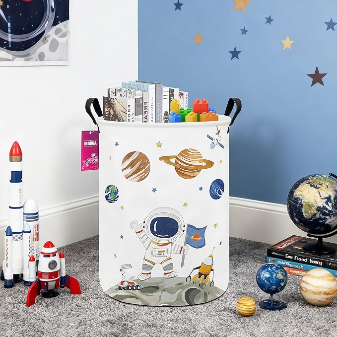 Astronaut Fabric Storage Bin Nursery Organizer Basket | Organizer Bin Dirty Clothes Collapsible Waterproof for College Dorms, Boys and Girls Bedroom,Bathroom
