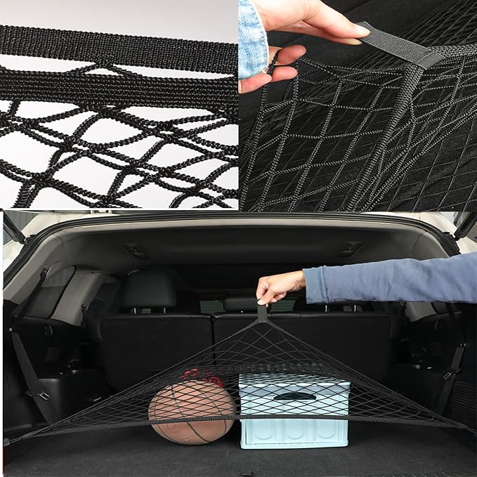 Car Dog Barrier Net, Hook Up Elastic Envelope Luggage Net (47.24" x 33.85") Dual Layer Safety Net for Pet Dog Vehicle Universal Mesh Barrier Guard Blocks Access to Car Front Seats Organiser Bag