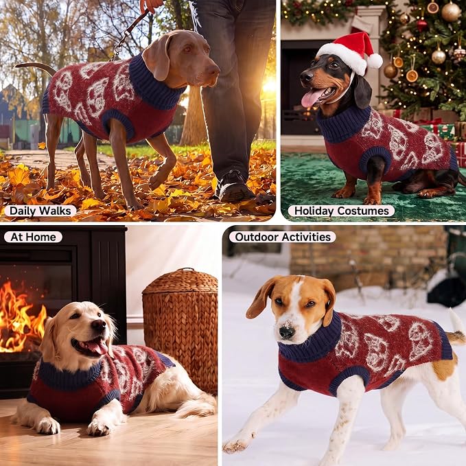 IDOMIK Knitted Dog Sweaters for Large Dogs, Stretchy Dog Winter Sweater,L | Warm Red Dog Sweater with Leash Hole, Cozy Knitwear with Turtleneck, Soft Sleeveless Dog Clothes for Holiday Christmas