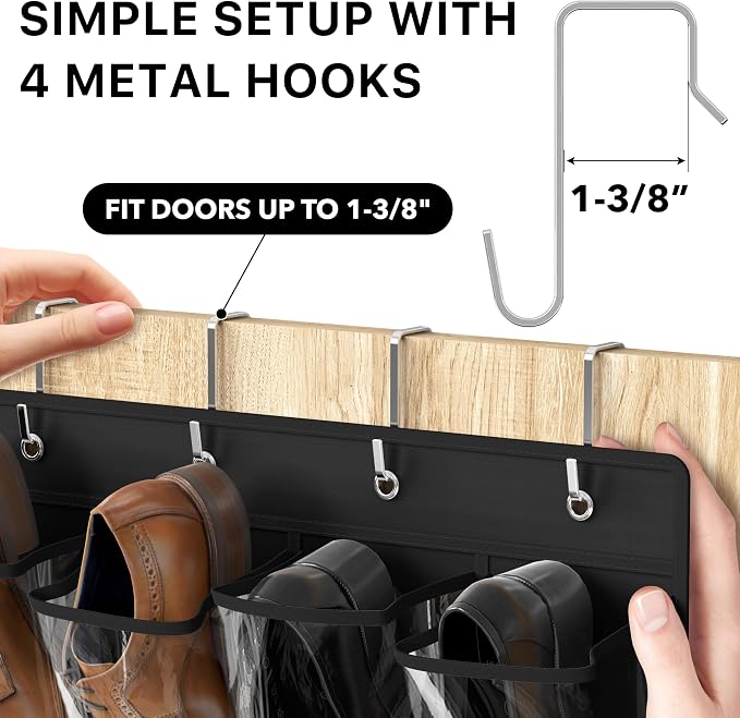 Simple Houseware 24 Pockets Large Clear Over the Door Shoe Organizer, Black | 56" x 22.5", 4 Durable Metal Hooks, 5" x 9" Pocket Size, Multipurpose