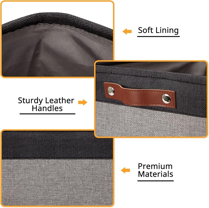 DULLEMELO Storage Bins 16"x12"x12" With Leather Handles for Organizing,Decorative Collapsible Storage Baskets for Shelves Closet Home Office (Black&Grey)
