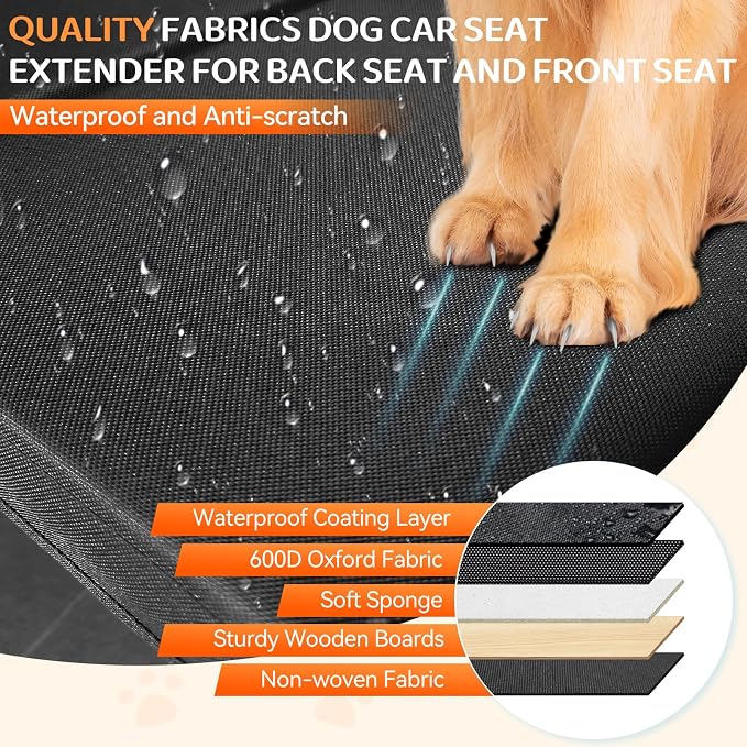 Car Seat Extender for Dogs, Backseat Extender for Large Dog up to 180 LBS, Foldable Back or Front Seat Extender for Most Cars Car Organizer Gap Filler