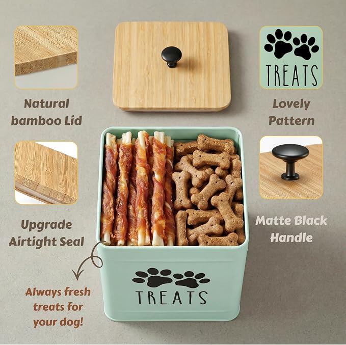 PERFNIQUE Dog Treat Container, Airtight Dog Treat Jar, Dog Cookie Jar for kitchen Counter, Pet Treat Container, Dog Food Storage, Treat Jars for Pets, Cat Treat Container, 8.2x6.2 (Mint)