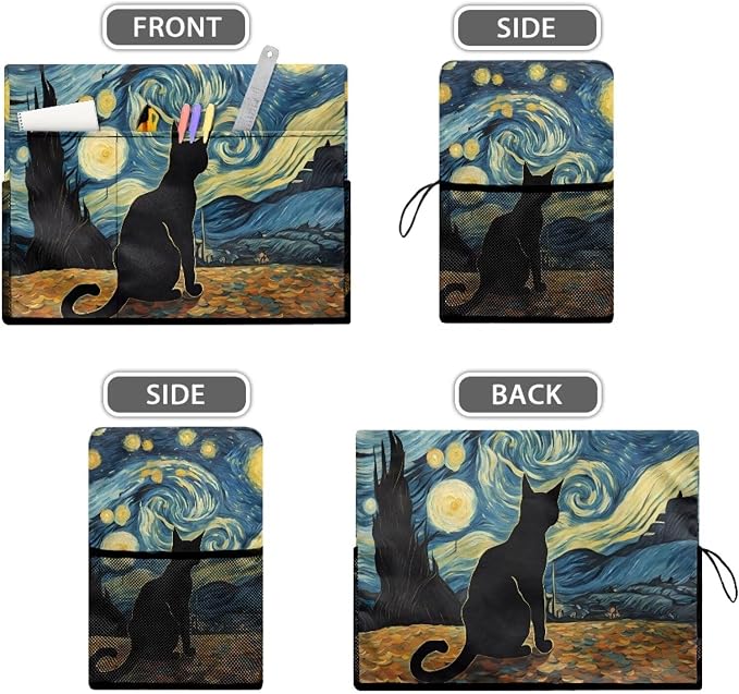 Classic Starry Night Themed Sewing Machine Cover with Black Cat Artwork, Heavy-Duty Dust & Pet Hair Protection with Storage Pocket, Fits Brother, Singer, Janome Machine (Blue)