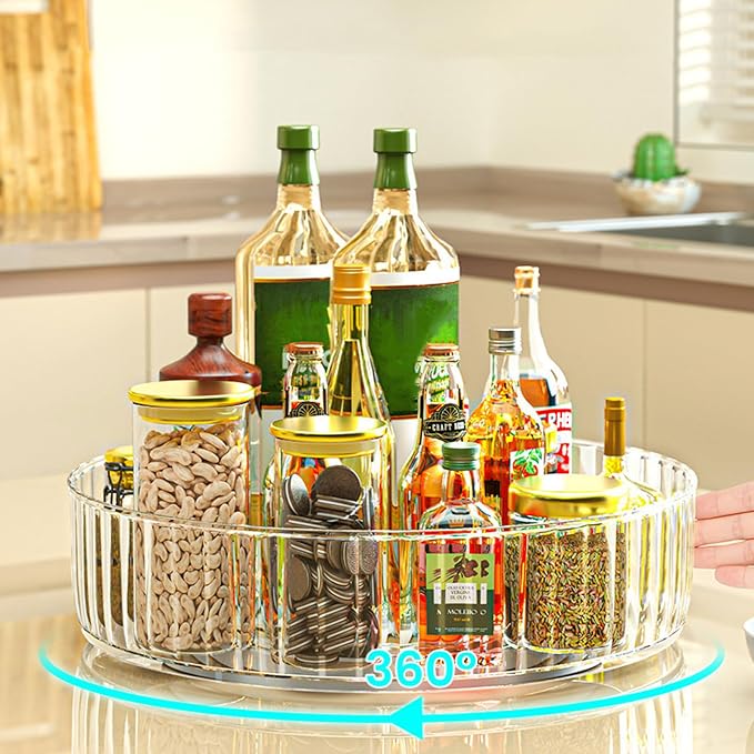 DOITOOL Rotatable Bathroom Organizer Rack Made of Pet and Stainless Steel, Break Resistant Storage Rack for Countertop Sundries, for Bathroom and Kitchen Home Supply