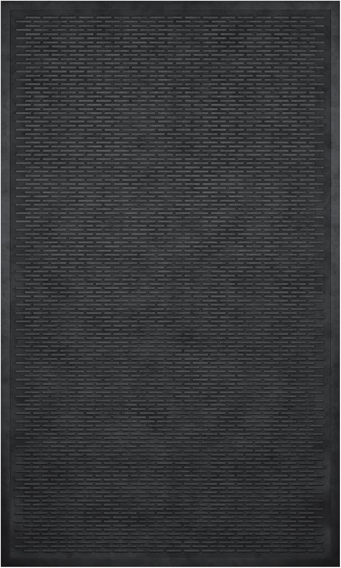 Ottomanson Waterproof Rubber Outdoor Doormat – Heavy-Duty Non-Slip Rubber Floor Mat with Ridge Scraper Pattern, All-Weather Front Door Entry Mat for Mud & Dirt Control – 35" x 60", Black