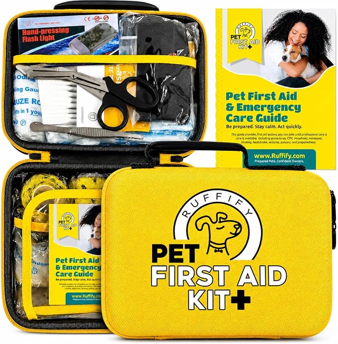 Dog First Aid Kit, Cat and Pet Emergency Kit, Vet Approved, 74 Pcs | High quality, easy to open compact kit, Ideal gift for dog lovers, cat owners, pet parents. Home, travel, hiking, camping.