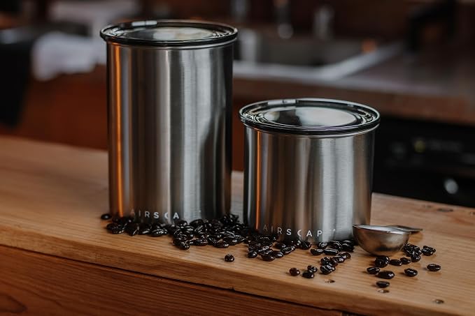 AirScape by Planetary Design | Airless Storage | 250g | Brushed Steel | Food Storage Container | US Patented Airtight Lid | Push Out Excess Air Preserve Food Freshness (Small, Brushed Steel)
