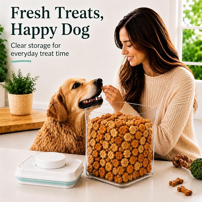 Pet Dog-Cat POP-Treat Airtight jar-Container - 1.3 Qt/1.2 L | Stackable One-Touch Opening | Airtight Dog and Cat Food Storage Container | BPA-Free