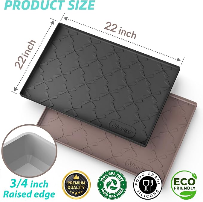 Waterproof Under Sink Mat 22" x 22" Silicone Mat Cabinet Protector | Heavy Duty Kitchen Cabinet Liner, Easy Press Drain, Home Essentials for Pet Feeding, Boots, Bathroom, Organizers & Storage