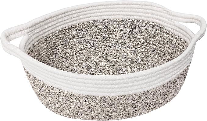 Goodpick Small Woven Rope Gift Basket Empty, 12" x 8" x 5", Mixed Brown | Baby Basket for Baby Showers Toys, Fits Living Room Bedroom Nursery Organization, Dog Toy Storage, with Durable Handles