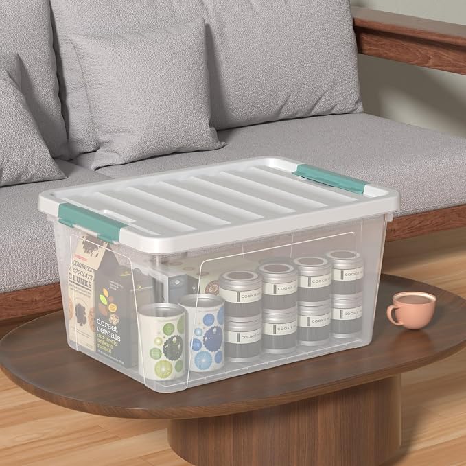 35 Qt Plastic Storage Bin with Lid, Clear Latch Storage Box, 4-Pack