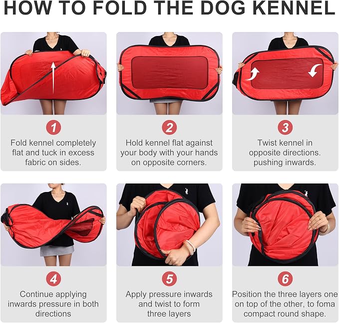 36 Inch Foldable Dog Kennel for Large Dogs, Portable Waterproof Pop-Up Pet Crate, Indoor Outdoor Travel Car Seat Kennel (Red)
