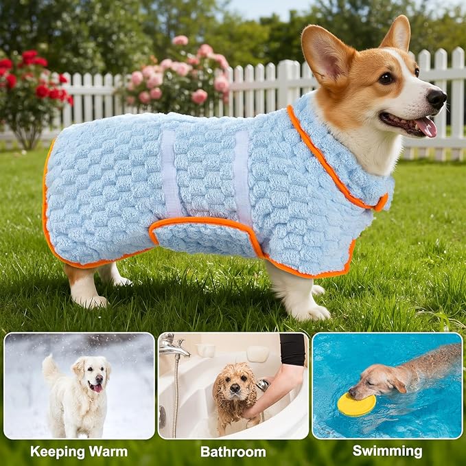 Glittme Dog Bathrobe for Drying Dogs, Super Absorbent Fleece Dog Towel Robe, Adjustable Dry Coat for Large Medium Small Dogs, Warm Pet Drying Vest for After Bath, Swimming, Muddy Walks & Car Travel
