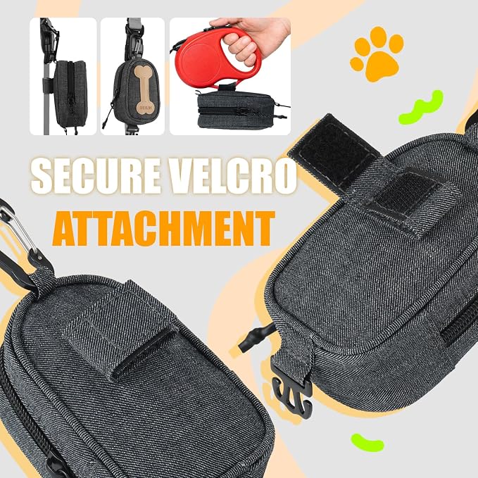 Dog Poop Bag Holder for All Leashes,Hand Free Doggie Waste Bag Dispenser-hook & loop/Carabiner,Dog Poop Bag Dispenser for Leash,Wide Opening,Leash Attachment for Dogs Walking,Poop Bags EXCLUDED,Gray
