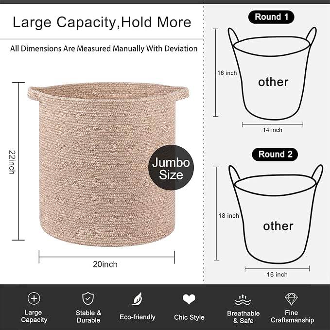 OIAHOMY 80L Laundry Basket Laundry Hamper Nursery Hamper Brown | Tall Dirty Clothes Hamper with Handle,Blanket Basket,Decorative Basket for Living Room,Storage Basket,Toy Storage