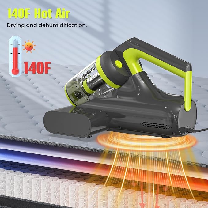 Mattress Vacuum Cleaner UV for Pet Hair,16kPa Power Suction UV Bed Vacuum Cleaner,140°F Heated Function,Ultrasonic High Tapping,HEPA Filter,Bed Vacuum for Sofa, Couch, Crib(Corded,4.5Amp)
