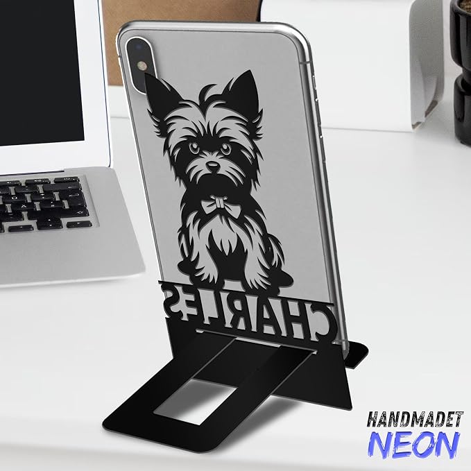 Personalized Yorkshire Terrier Phone Holder, Custom Name Metal Desk Stand, Dog Accessories Dock, Tablet, Smartphone Display Stands, Gifts for Friends, Pet Lovers, Teens, Christmas