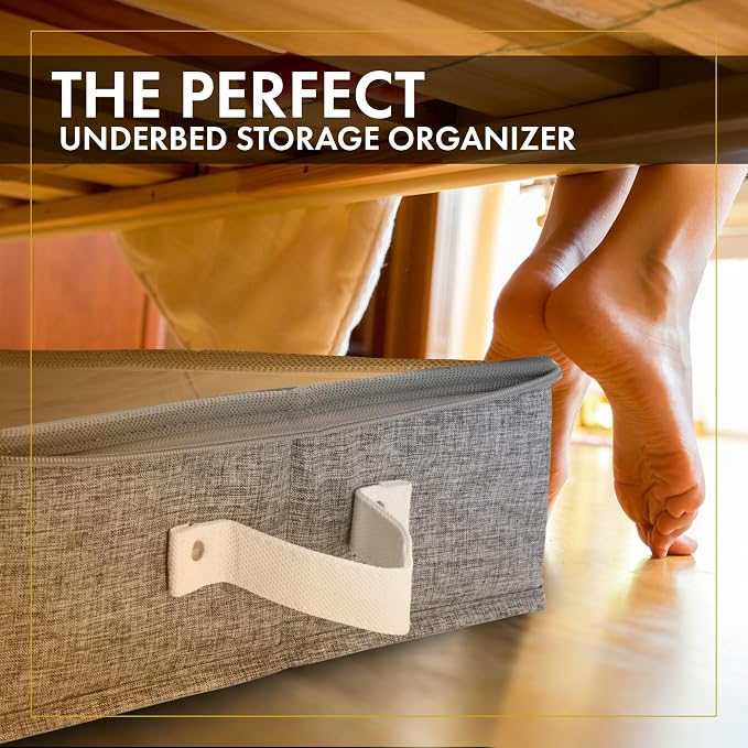 HOMELUX THEORY Under Bed Storage, Medium 2pc with Lid, Light Gray | Drawer-style pull-out design, Fits blankets, clothes, fabric & shoes, Bins with lids, Bedroom & closet storage