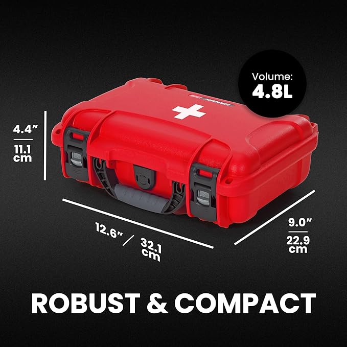 NANUK 909 Waterproof First Aid Box Empty – Durable, Medical First Aid Organizer Case, IP67-Rated, Dustproof, Impact-Resistant, and Floats (11.4" x 7.0" x 3.7") – Red | Floats (11.4' x 7.0' x 3.7'), Medical Organizer Case, IP67-Rated
