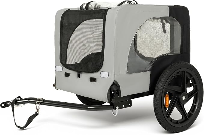 KEIKI Dog Bike Trailer with Built-in Leash, Pet Stroller Cart Bicycle Carrier, Easy Folding Cart Frame with Front Caster & 16" All-Terrain Wheels & Universal Hitch, Supports up to 66 lbs