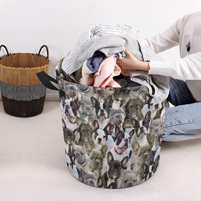Funny Bulldog Face Print Laundry Basket, Cute Pet Dog Laundry Hamper, Dirty Clothes Basket for Bulldog Lover, Waterproof Laundry Baskets for Bedroom Bathroom, Gifts for Bulldog Mom Dog Owner