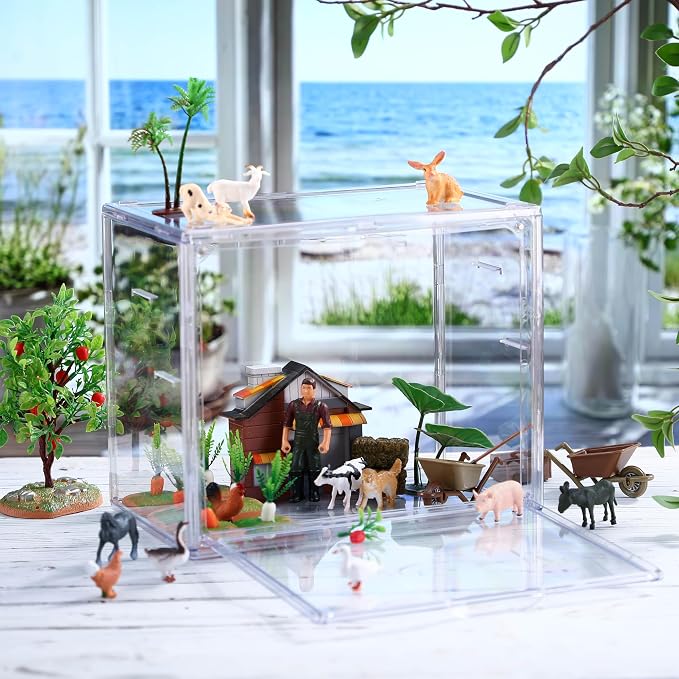 Leinuosen Clear Display Case with Magnetic Lid, Stackable for Toys