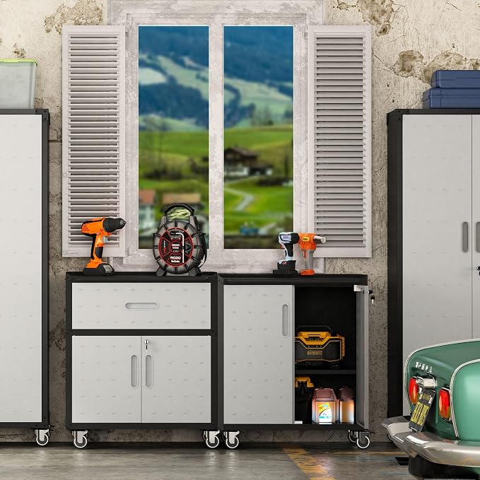 Metal Mobile Tool Storage Cabinet with 2 Locking Door and 1 Drawer | Heavy Duty Rolling Tool Cabinets for Garage,Metal Storage Cabinets with Wheels,Assembly Required