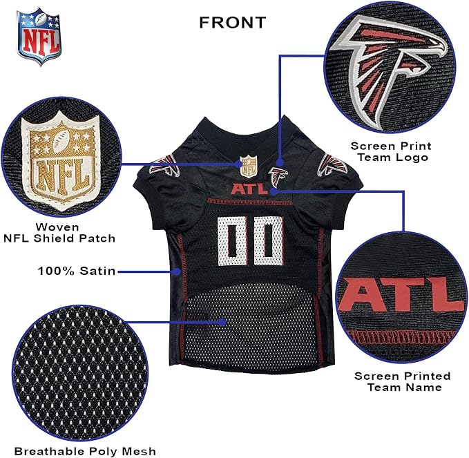 Pets First NFL Atlanta Falcons Dog Jersey, Size Medium, Football Shirt Costume for Pet, Dog Sports T-Shirt, NFL Team Clothing for Cats, Licensed Pet Apparel Available in 7 Sizes and 32 Teams