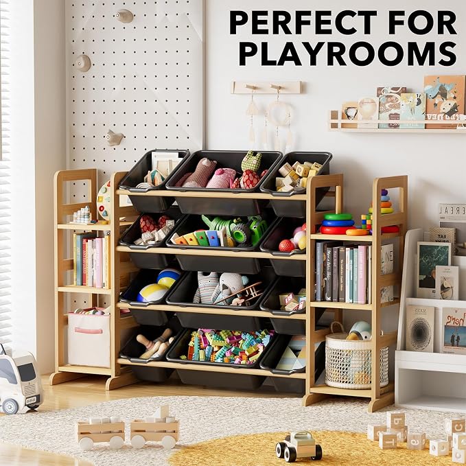 SpaceAid Toy Storage Organizer with 6 Shelves and 12 Bins, Toy Organizers Storage Bookshelf, Kids Bin Shelf Toys Box Bookcase for Bedroom Playroom Organization Room Decor, True Black