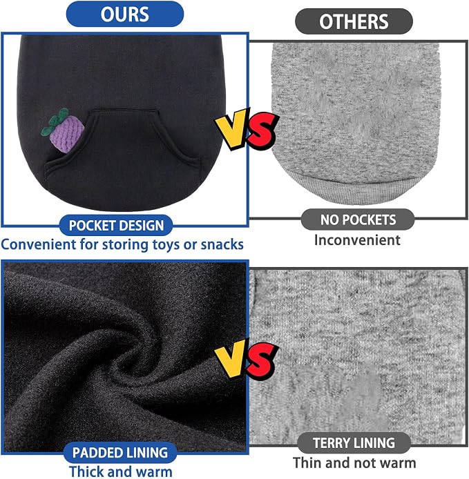 SCENEREAL Dog Hoodie Sweaters for Small Medium Large Size Dogs, Fleece Pet Sweatshirt with Hat and Pocket,Soft Cold Winter All Weather Puppy Clothes for S to XL Sized Dogs,Black (XS)