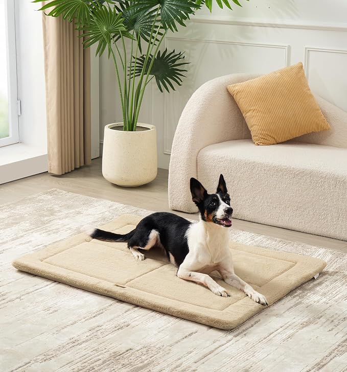MADE 4 PETS Dog Crate Pad Washable Dog Bed for Large Dogs, 36"x27" | Washable & Reversible, Anti-Slip Kennel Mat for Cozy Sleeping, Soft Fluffy Dog Bed for Indoor & Outdoor Use, , Beige