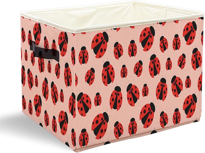 Ladybug Storage Bins with Handles, Ladybug Gifts for Women Men, Cute Ladybird Insect Collapsible Laundry Basket Storage Box for Home Bedroom Bathroom Clothes Toys Books -Pink