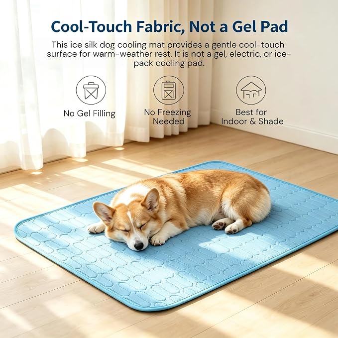 Dog Cooling Mat for Dogs, 40 x 28 in Ice Silk Pet Cooling Pad, Blue | Cool-touch ice silk cooling mat, micro-hole fabric, washable non-slip dog cooling pad for crates, beds, cars, floors
