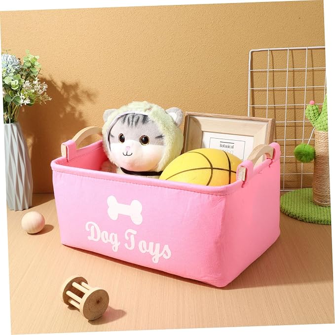 IMIKEYA Pink Felt Dog Storage Basket with Handles Large Square Organizer Bin for Pet Clothes and Food Practical Portable Container for Dogs and Pets