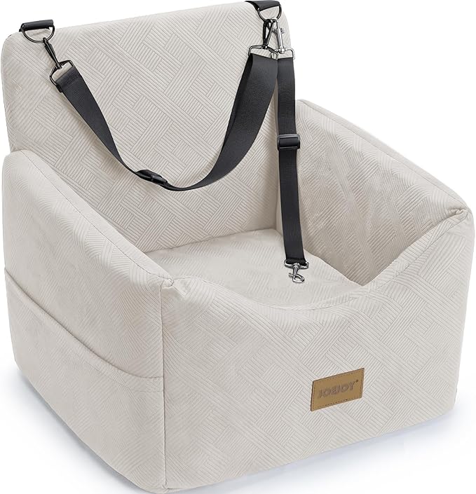 JOEJOY Dog Car Seats for Small Medium Dogs Under 35lbs, Dog Booster Seat with Detachable Washable Cover and Cushion, Memory Foam Pet Car Seat with Safety Belt and Storage Pockets (BGE)