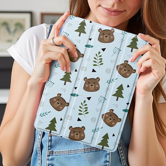 Cute Bear Case for 7.9" iPad mini 4/iPad mini 5, Clear TPU Smart Stand Back Cover with Pencil Holder, Auto Wake/Sleep Foldable Four-Corner Shockproof Protective Case
