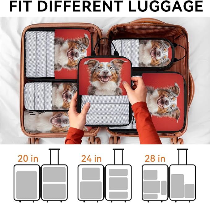 Funny Dog 6 Set Compression Packing Cubes Dog Pattern Expandable Packing Organizer for Travel Accessories Luggage Suitcase Bag