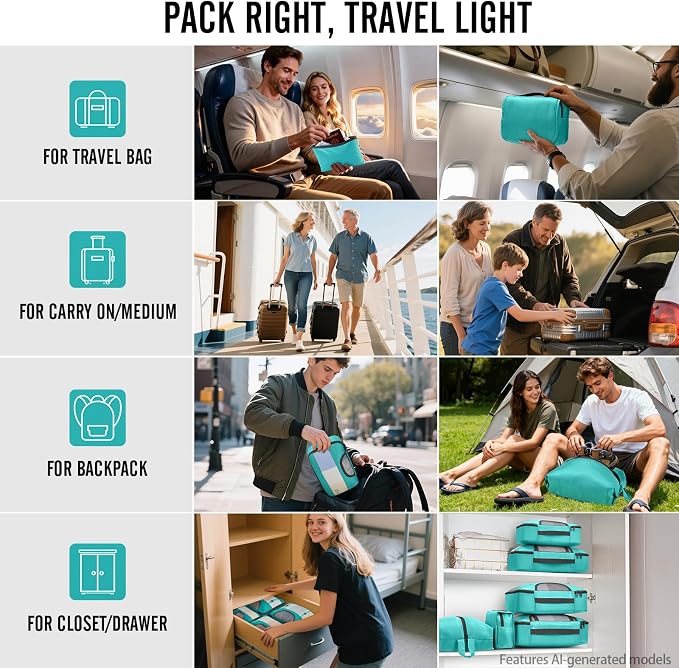 Veken 10 Set Packing Cubes for Travel Essentials, Suitcase Organizer Bags in 4 Sizes, Carry-On Luggage Accessories with Laundry Bag, Airplane Must Have with 99-Count Mesh Holes