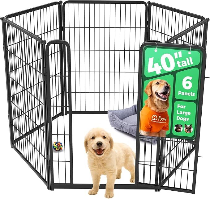 FXW Homeplus Indoor Dog Playpen, 40" H, 6 Panels, for Medium & Large Dogs | Stress-free play, Heavy-duty, Semi-open design, Easy setup, Threshold-free gate, Expandable, Patented