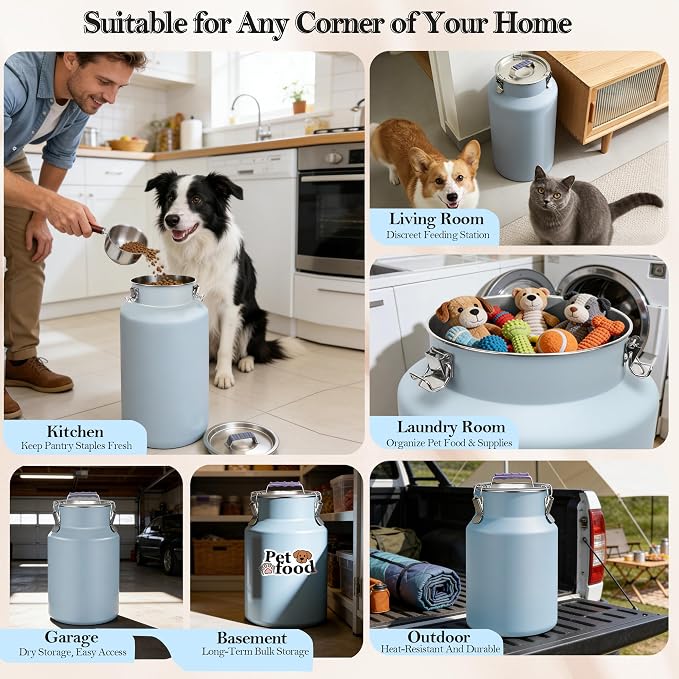 25lb Stainless Steel Dog Food Storage Container with Lid and Scoop | Airtight Metal Pet Food Storage, Large Capacity, Durable, Rust-Proof, Moisture-Proof, Keeps Kibble Fresh for Daily Use