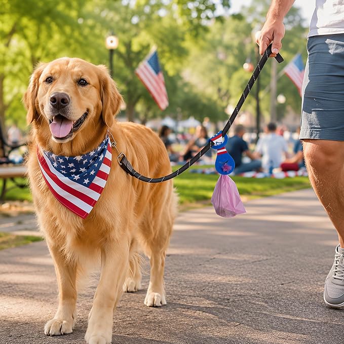 2 Pieces Dog Poop Bag Holder for Leash Waste Bag Carrier (Blue - American Flag)