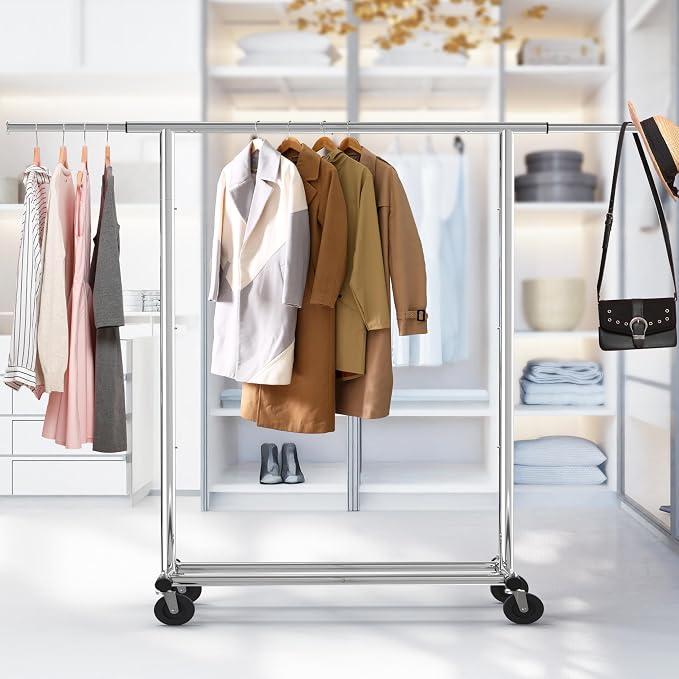 Simple Houseware Heavy Duty Clothing Garment Rack, Chrome | Holds Up to 150 lbs, Extendable Width from 42 to 67 Inches