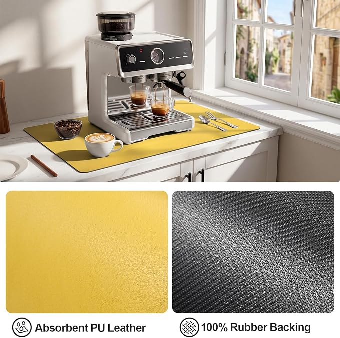Ecotrim Coffee Mats for Coffee Bar Accessories, Yellow 12" x 19"